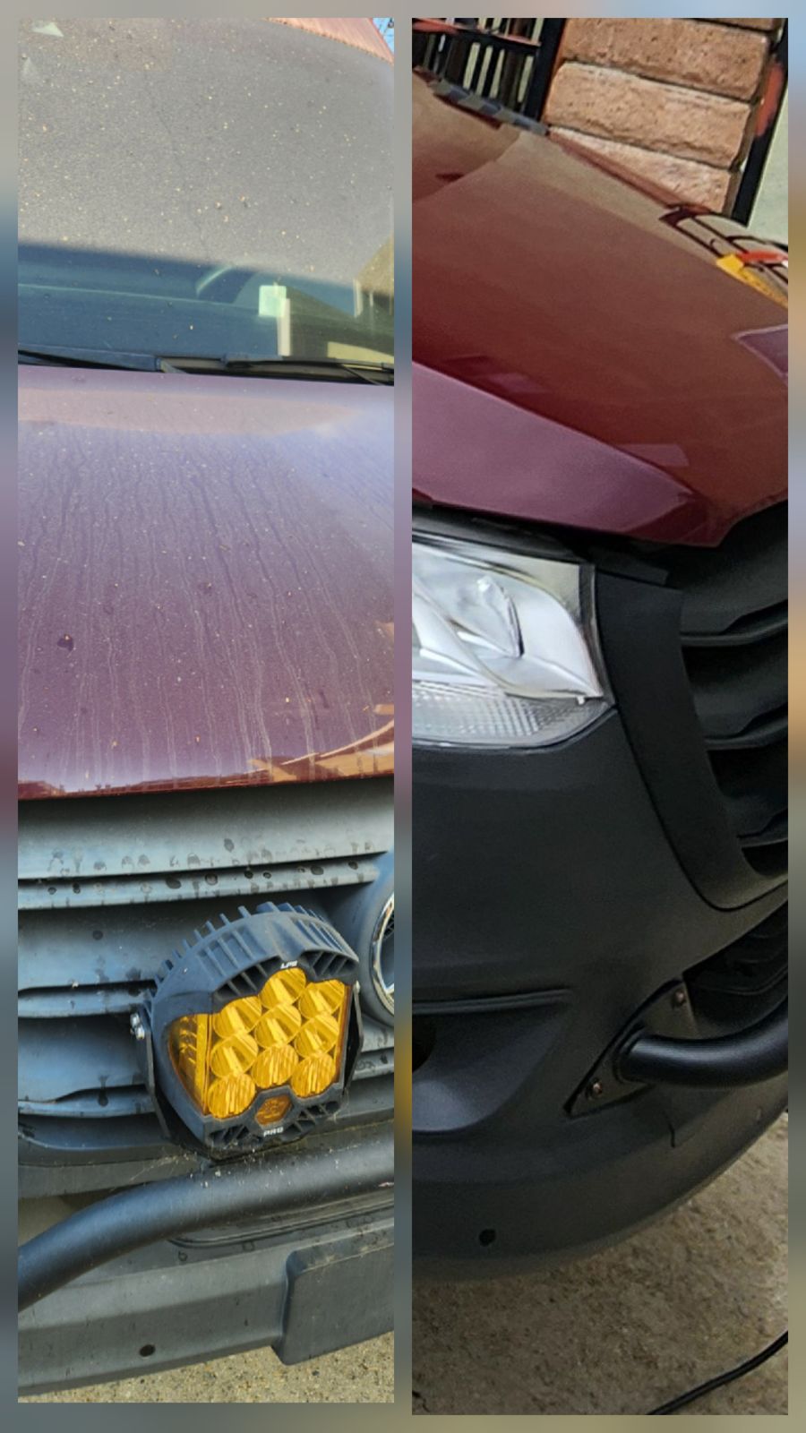 Water spots off the hood by Eric's Mobile Auto Spa, before and after