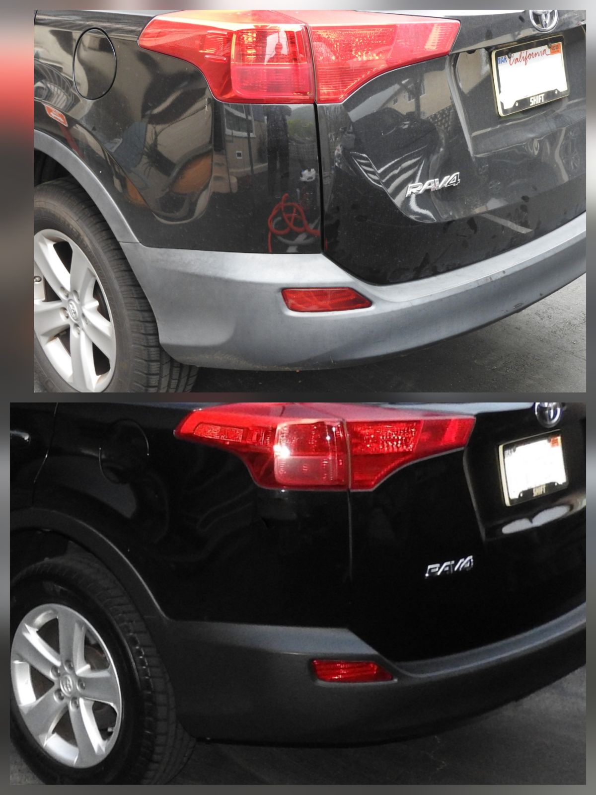 Faded trim back to black by Eric's Mobile Auto Spa, before and after